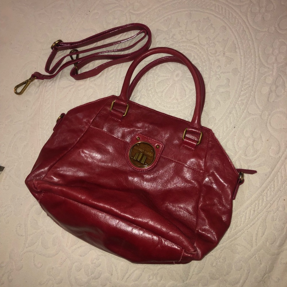 Elliott Lucca red leather purse handbag crossbody cherry gold hardware like new!